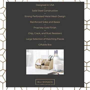 Gold Desk Organizer with Drawer - Gold Desk Accessories Small Desk Organizer Gold Pencil Holder for Desk Gold Office Accessories - Gold Desk Organizers and Accessories Gold Desk Caddy for Women Office