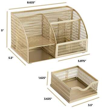 Gold Desk Organizer with Drawer - Gold Desk Accessories Small Desk Organizer Gold Pencil Holder for Desk Gold Office Accessories - Gold Desk Organizers and Accessories Gold Desk Caddy for Women Office