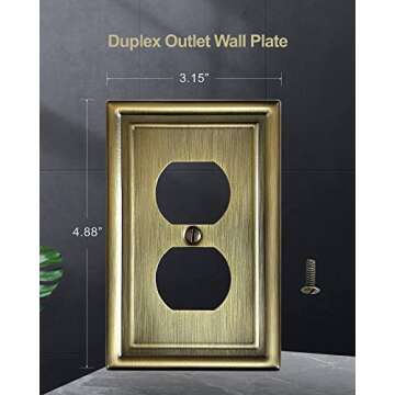 ZILLSEA 4-Pack Duplex Wall Plate, Decorative Antique Brass Outlet Covers, Metal Electrical Outlet Co...