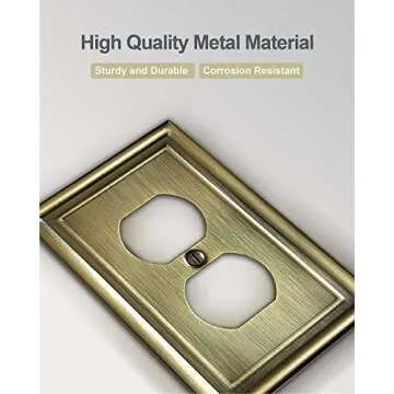 ZILLSEA 4-Pack Duplex Wall Plate, Decorative Antique Brass Outlet Covers, Metal Electrical Outlet Cover Plates, 1-Gang, Midsize