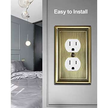 ZILLSEA 4-Pack Duplex Wall Plate, Decorative Antique Brass Outlet Covers, Metal Electrical Outlet Cover Plates, 1-Gang, Midsize