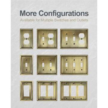 ZILLSEA 4-Pack Duplex Wall Plate, Decorative Antique Brass Outlet Covers, Metal Electrical Outlet Cover Plates, 1-Gang, Midsize