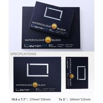 Artists Watercolor Paper Block - 100% Cotton Paper,20 Sheets of 160lb/350gsm Cold Press Watercolor A...