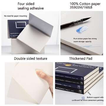 Artists Watercolor Paper Block - 100% Cotton Paper,20 Sheets of 160lb/350gsm Cold Press Watercolor Art Supplies for Wet, Dry, and Mixed Media Painting - Premium Art Paper