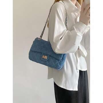 Y2k Purse Women's Small Shoulder Bag, Quilted Crossbody, Denim Wallet, Tote Bag with Chain Shoulder ...