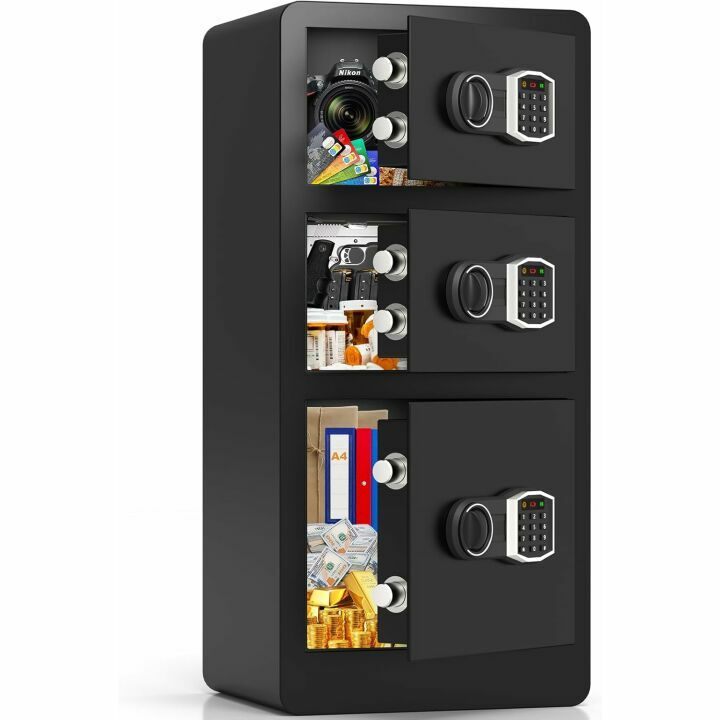 8.0 Cuft Extra Large Heavy Duty Home Safe with Triple Doors, Anti-theft Home Security Safe Box with Electronic Keypad Keys and Hidden Lock Box, Large Digital Safe for Home Business Office