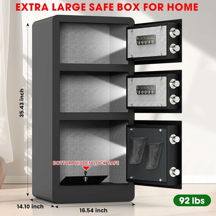 8.0 Cuft Extra Large Heavy Duty Home Safe with Triple Doors, Anti-theft Home Security Safe Box with Electronic Keypad Keys and Hidden Lock Box, Large Digital Safe for Home Business Office