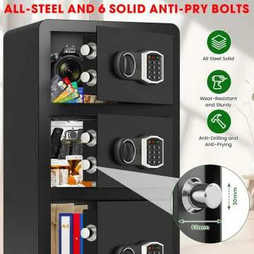 8.0 Cuft Extra Large Heavy Duty Home Safe with Triple Doors, Anti-theft Home Security Safe Box with Electronic Keypad Keys and Hidden Lock Box, Large Digital Safe for Home Business Office