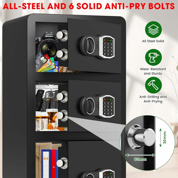 8.0 Cuft Extra Large Heavy Duty Home Safe with Triple Doors, Anti-theft Home Security Safe Box with Electronic Keypad Keys and Hidden Lock Box, Large Digital Safe for Home Business Office