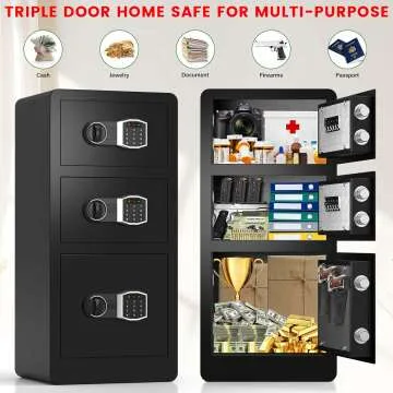 8.0 Cuft Extra Large Heavy Duty Home Safe with Triple Doors, Anti-theft Home Security Safe Box with Electronic Keypad Keys and Hidden Lock Box, Large Digital Safe for Home Business Office