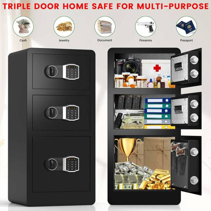 8.0 Cuft Extra Large Heavy Duty Home Safe with Triple Doors, Anti-theft Home Security Safe Box with Electronic Keypad Keys and Hidden Lock Box, Large Digital Safe for Home Business Office
