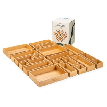 Eco-Friendly Grow Forward Bamboo Drawer Organizer Set - 21 Wooden Storage Solutions for Every Room