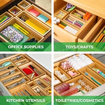 Grow Forward Bamboo Drawer Organizer Set - Eco-Friendly Storage