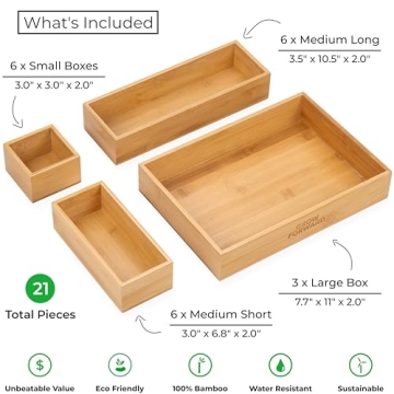 Grow Forward Bamboo Drawer Organizer Set - Eco-Friendly Storage