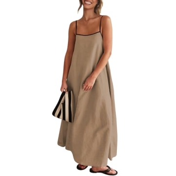 Senllen Summer Dresses for Women 2024 Adjustable Spaghetti Strap Contrast Backless Party Beach Loose...