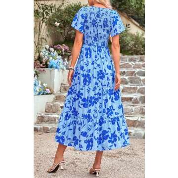 PRETTYGARDEN Floral Spring Wedding Guest Dresses for Women 2025 Smocked Top Tired Maxi Dress Boho Summer Beach Dresses (Blue Flower, Small)