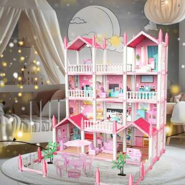 Doll House, Dream Doll House for Girls, 4 Story 11 Rooms Dollhouse with 4 Dolls, Dollhouse Furniture...