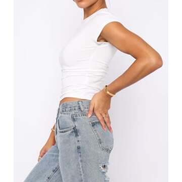 Dressmine Womens Tight T Shirt Crewneck Short Sleeve Shirt Casual Workout Crop Top Yoga White S