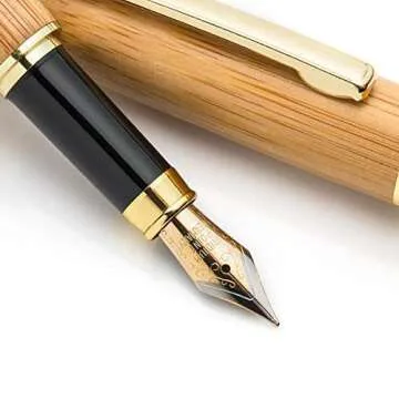 Dryden Designs Luxury Bamboo Fountain Pen with Ink Refill Converter and Matching Gift Case - Smooth & Elegant, Gift Set for Calligraphy Writing, Signature, Journal, Artist and Professionals