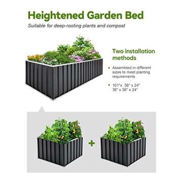 KING BIRD Galvanized Raised Garden Bed with 2 Installation Methods for DIY, 101" x 36" x 24" Heightened Planter Kit Box Outdoor for Deep-Rooted Vegetables, Flowers, Green