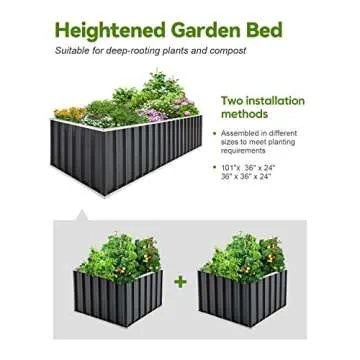 KING BIRD Galvanized Raised Garden Bed with 2 Installation Methods for DIY, 101" x 36" x 24" Heightened Planter Kit Box Outdoor for Deep-Rooted Vegetables, Flowers, Green
