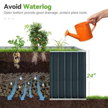 KING BIRD Galvanized Raised Garden Bed with 2 Installation Methods for DIY, 101" x 36" x 24" Heightened Planter Kit Box Outdoor for Deep-Rooted Vegetables, Flowers, Green