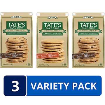 Tate's Bake Shop Vegan Cookie Variety Pack, Vegan Chocolate Chip Cookies and Vegan Vanilla Maple Cookies, 3 - 6 oz Bags