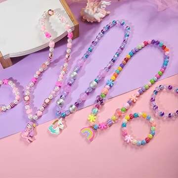 PinkSheep Kids Classic Jewelry Sets for Girls - 3 Beaded Necklaces & Bracelets
