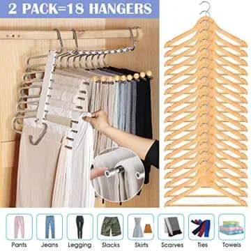 Upgrade 9 Layers Pants Hangers Space Saving, 2 Pack Multifunctional Pants Rack Non Slip Stainless St...