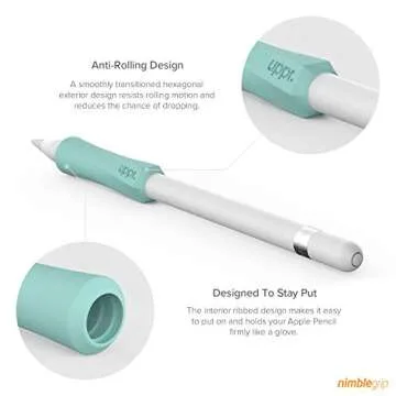 UPPERCASE Designs NimbleGrip Premium Silicone Ergonomic Comfort Grip Holder, Dual Sided Design, Compatible with Apple Pencil Pro, USB-C, 2nd Generation, 1st Generation (2 Pack, Mint)