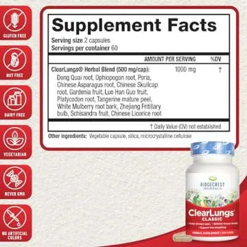 Ridgecrest Herbals ClearLungs Classic, Natural Lung and Nasal Daily Health Supplement for Bronchial,...
