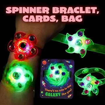 JOYIN 12 Packs Valentine's Day Cards with Light Up Bracelet, Glow in The Dark Party Favors Spinner Glow Bracelets Fidget Toys with Cards for Kids Valentine Party Favors Classroom Exchange Prizes