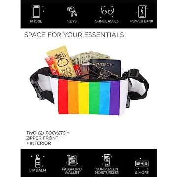 Fydelity Small Fanny Packs for Women – 80s/90s Slim Bum Bag – Unisex Rainbow Crossbody Bag, Belt Bag for Travel, Festivals, & Daily Use – Rainbow Belt Bag for Women | Rainbow Stipe