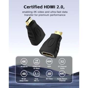 VCE Mini HDMI to HDMI Adapter 2-Pack, 4K Support