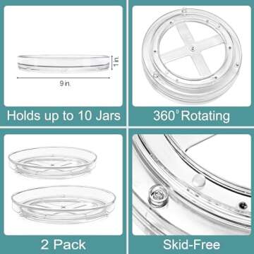 Sorbus 9 Inch Flat Clear Lazy Susan Organizer, Turntable Organizer for Spice Organization for Cabine...