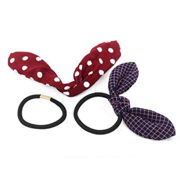 Carede 12 Pcs Wired Rabbit ear Bow Hair Bands Scrunchies Flower Chiffon Bow Hair Elastic Hair Ties Bands Ropes Ponytail Holder for Kids Adults