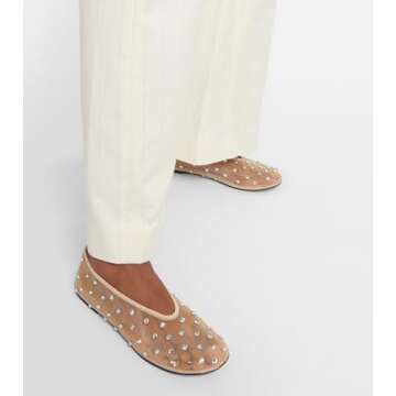 Yishaweiqi Apricot Crystal Rhinestone Ballet Flats for Women Breathable Mesh Flats Slip On Ballerina Shoes Comfortable Casual Dress Shoes