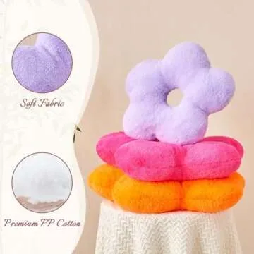 Kcvvcr Orange Flower Throw Pillows, Soft 19.6" Faux Rabbit Fur Decorative Flower Shaped Pillow, Cute Daisy Plush Hollow Flower Pillow Floor Cushion for Sofa Couch Bed