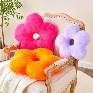 Kcvvcr Orange Flower Throw Pillows, Soft 19.6" Faux Rabbit Fur Decorative Flower Shaped Pillow, Cute Daisy Plush Hollow Flower Pillow Floor Cushion for Sofa Couch Bed