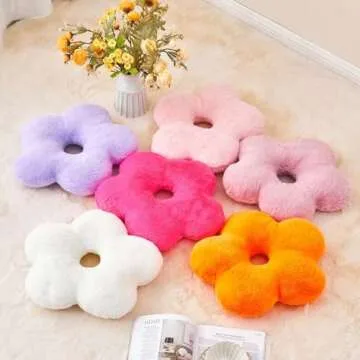 Kcvvcr Orange Flower Throw Pillows, Soft 19.6" Faux Rabbit Fur Decorative Flower Shaped Pillow, Cute Daisy Plush Hollow Flower Pillow Floor Cushion for Sofa Couch Bed