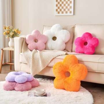 Kcvvcr Orange Flower Throw Pillows, Soft 19.6" Faux Rabbit Fur Decorative Flower Shaped Pillow, Cute Daisy Plush Hollow Flower Pillow Floor Cushion for Sofa Couch Bed