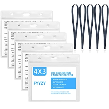 Waterproof Covid Vaccine Card Holder - 5 Pack with Lanyard & Resealable Zip