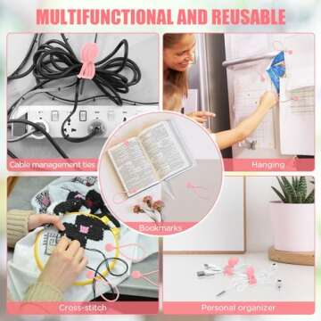 Baderke 20 Pcs 7.5'' Reusable Silicone Magnetic Cable Ties Silicone Twist Tie with Magnet Cable Organizer Fridge Magnets Cord Holder Magnetic Twist Ties for Home Office Cord Wrap(Pink)