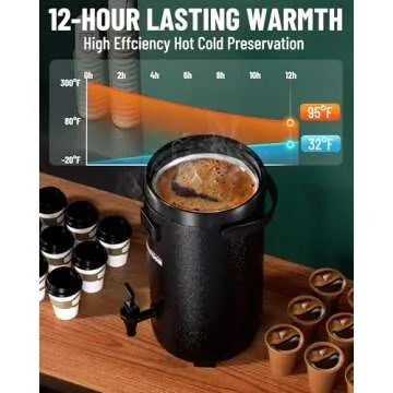 WantJoin Insulated Beverage Dispenser-Thermal Hot and Cold Beverage Dispenser Tea Dispenser Stainless Steel 12L/3.2Gal Hot Drink Dispenser with Spigot for Hot Tea&Coffee,Cold Milk,Water,Juice (Black)