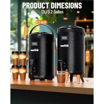 WantJoin Insulated Beverage Dispenser-Thermal Hot and Cold Beverage Dispenser Tea Dispenser Stainless Steel 12L/3.2Gal Hot Drink Dispenser with Spigot for Hot Tea&Coffee,Cold Milk,Water,Juice (Black)