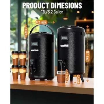 WantJoin Insulated Beverage Dispenser-Thermal Hot and Cold Beverage Dispenser Tea Dispenser Stainless Steel 12L/3.2Gal Hot Drink Dispenser with Spigot for Hot Tea&Coffee,Cold Milk,Water,Juice (Black)