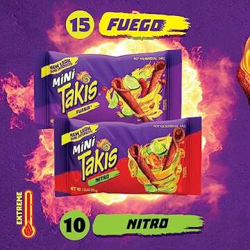 Takis Mini 25 pc / 1.23 oz Bite Size Variety Pack, Assorted Flavored Mixed Rolled Tortilla Chips – (15) Fuego Mini 1.23 oz, (10) Nitro Mini 1.23 oz