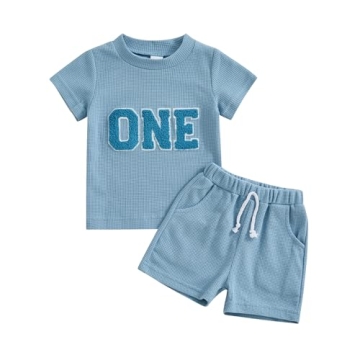 Lamuusaa Toddler Boys Birthday Outfit - T-shirt & Shorts Set