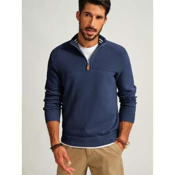 PJ PAUL JONES Men's Quarter Zip Sweater Lightweight Mock Neck Pullover Sweater Casual Polo Sweaters ...