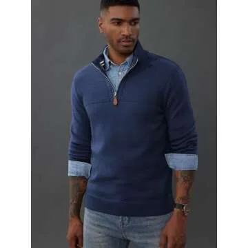 PJ PAUL JONES Men's Quarter Zip Sweater Lightweight Mock Neck Pullover Sweater Casual Polo Sweaters Navy Blue